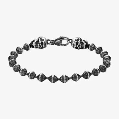 Fine Jewelry Mens Stainless Steel Skull Beaded Bracelet In Transparent