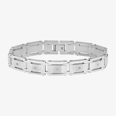 Fine Jewelry Mens Stainless Steel Solid 8 1/2 Inch Link Bracelet In Silver