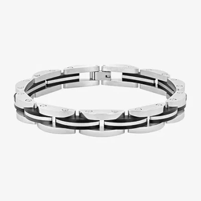 Fine Jewelry Mens Stainless Steel Solid 8 1/2 Inch Link Bracelet In Transparent