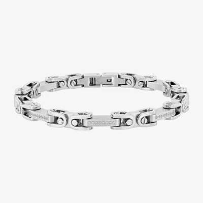 Fine Jewelry Mens Stainless Steel Solid 8 3/4 Inch Link Bracelet In Transparent