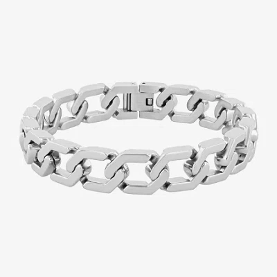 Fine Jewelry Mens Stainless Steel Solid 8 3/4 Inch Link Bracelet In Transparent