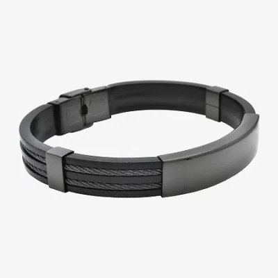 Fine Jewelry Mens Stainless Steel Solid Id Bracelet In Black