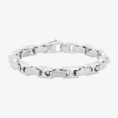 Fine Jewelry Mens Stainless Steel Solid Link Bracelet In Transparent