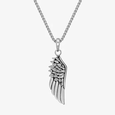 Fine Jewelry Mens Stainless Steel Wing 24 Inch Pendant Necklace In Transparent