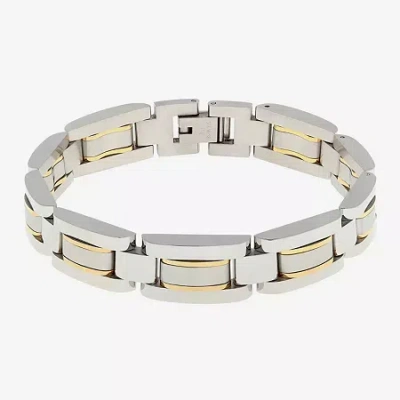 Fine Jewelry Mens Stainless Steel With Gold-tone Ip Link Bracelet In White