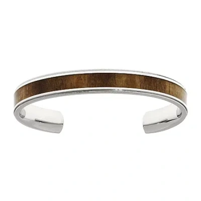 Fine Jewelry Mens Stainless Steel Wood Inlay Cuff Bracelet In White