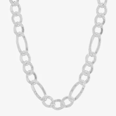 Fine Jewelry Mens Sterling Silver 24 Inch Figaro Chain Necklace In White