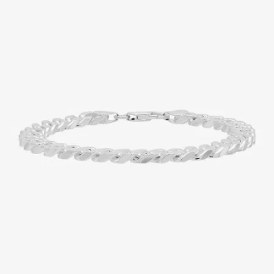 Fine Jewelry Mens Sterling Silver 8 1/2 Inch Solid Curb Chain Bracelet In White