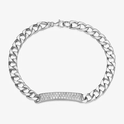 Fine Jewelry Mens Sterling Silver 8 1/2 Inch Solid Link Round Id Bracelet In Transparent