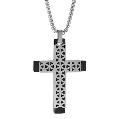 Fine Jewelry Mens Sterling Silver Cross 24 Inch Pendant Necklace In Transparent
