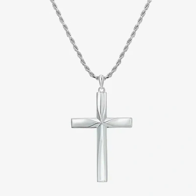 Fine Jewelry Mens Sterling Silver Cross 24 Inch Pendant Necklace In Transparent