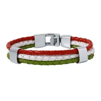Fine Jewelry Mens Tri-color Leather Stainless Steel Bracelet In Gray