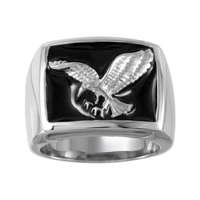 Fine Jewelry Mens Two-tone Stainless Steel Black Enamel Eagle Ring In Multi
