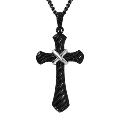 Fine Jewelry Mens Two-tone Stainless Steel Cross Pendant Necklace In Multi