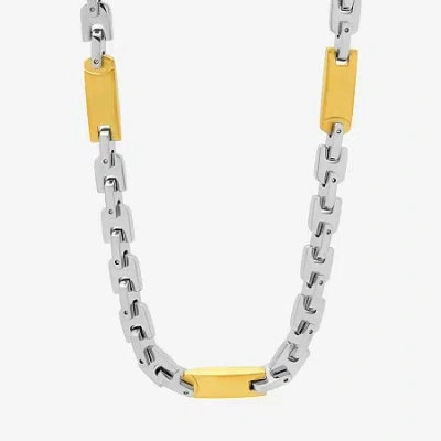 Fine Jewelry Mens Two-tone Stainless Steel Link Necklace In Metallic