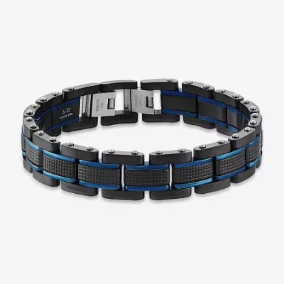 Fine Jewelry Mens Two-tone Stainless Steel Textured Bracelet In Transparent