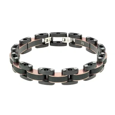 Fine Jewelry Mens Two-tone Stainless Steel Textured Bracelet With Lock Extender In Black