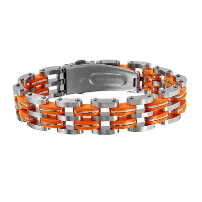 Fine Jewelry Mens Two-tone Stainless Steel With Orange Links Bracelet In Multi