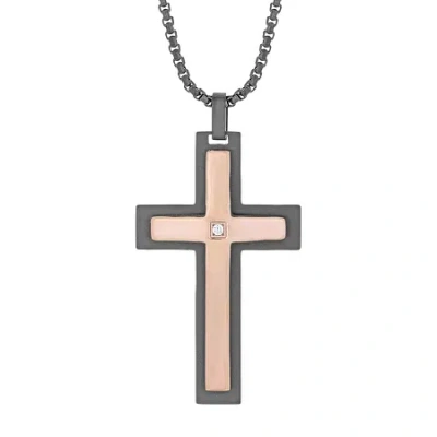 Fine Jewelry Mens White Cubic Zirconia Stainless Steel Cross 24 Inch Pendant Necklace In Transparent