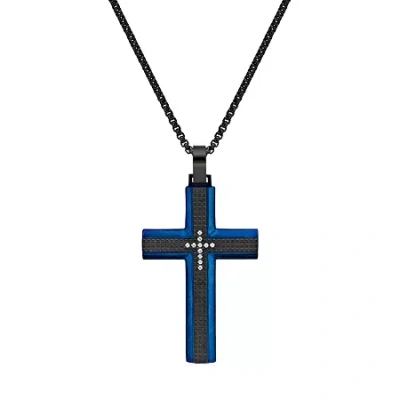 Fine Jewelry Mens White Cubic Zirconia Stainless Steel Cross 24 Inch Pendant Necklace In Transparent
