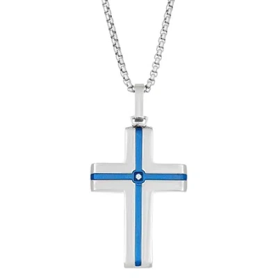 Fine Jewelry Mens White Cubic Zirconia Stainless Steel Cross 24 Inch Pendant Necklace In Transparent