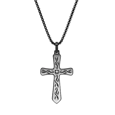 Fine Jewelry Mens White Cubic Zirconia Sterling Silver Cross 24 Inch Pendant Necklace In Transparent