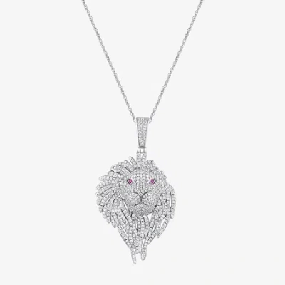 Fine Jewelry Mens White Cubic Zirconia Sterling Silver Cross 24 Inch Pendant Necklace In Transparent