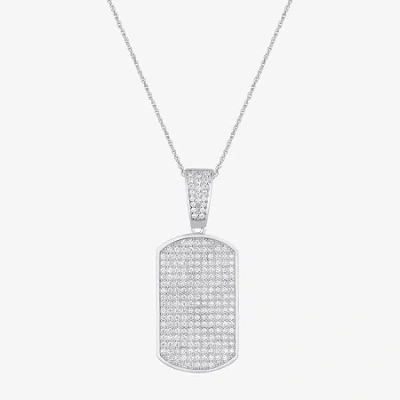Fine Jewelry Mens White Cubic Zirconia Sterling Silver Dog Tag 24 Inch Pendant Necklace In Transparent