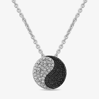 Fine Jewelry Midnight Black Womens 1/5 Ct. Natural Black Diamond Sterling Silver Yin Yang 16 Inch Pendant Necklac In Transparent
