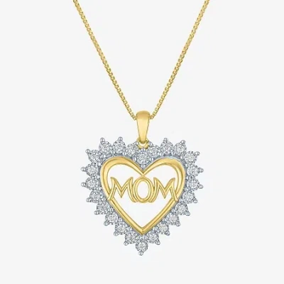 Fine Jewelry "mom" (g-h / I1-i2) Womens 1/4 Ct. T.w. Lab Grown White Diamond 14k Gold Over Silver Heart 18 Inch P In Transparent