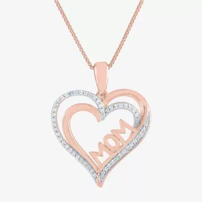 Fine Jewelry "mom" Womens 1/10 Ct. T.w. Natural White Diamond Sterling Silver Heart 18 Inch Pendant Necklace