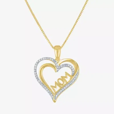 Fine Jewelry "mom" Womens 1/10 Ct. T.w. Natural White Diamond Sterling Silver Heart 18 Inch Pendant Necklace In Multi