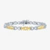 Fine Jewelry "mom" Womens 1/10 Ct. T.w. Natural White Diamond Sterling Silver Infinity 7.5 Inch Tennis Bracelet In Multi