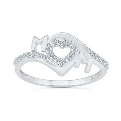Fine Jewelry "mom" Womens 1/6 Ct. T.w. Natural White Diamond 10k Gold Heart Cocktail Ring
