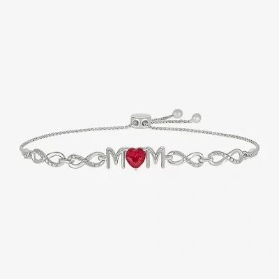 Fine Jewelry Mom Womens Diamond Accent Lab Created Red Ruby Sterling Silver Heart Infinity Bolo Bracelet In Transparent