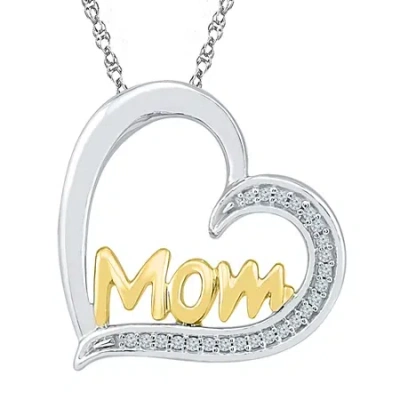 Fine Jewelry "mom" Womens Diamond Accent Natural Diamond 10k Gold Over Silver Heart 18 Inch Pendant Necklace In Transparent