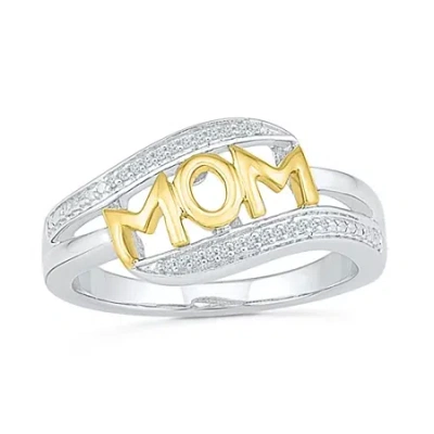 Fine Jewelry "mom" Womens Diamond Accent Natural White Diamond 10k Gold Over Silver Cocktail Ring In Transparent