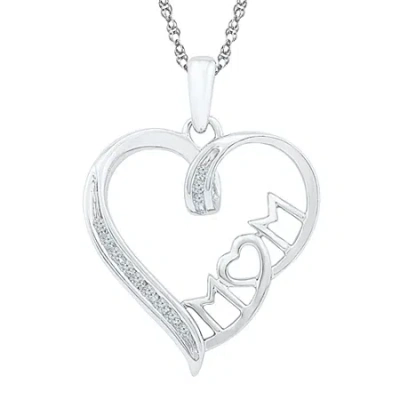 Fine Jewelry Mom Womens Diamond Accent Natural White Diamond Sterling Silver Heart 18 Inch Pendant Necklace In Transparent