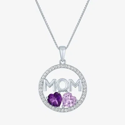 Fine Jewelry "mom" Womens Genuine Purple Amethyst Sterling Silver 18 Inch Pendant Necklace