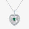 Fine Jewelry "mom" Womens Lab Created Green Emerald Sterling Silver Heart 16 Inch Pendant Necklace In Transparent