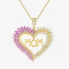 Fine Jewelry "mom" Womens Lab Created Pink Sapphire 14k Gold Over Silver Heart 18 Inch Pendant Necklace In Transparent
