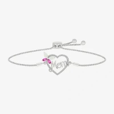 Fine Jewelry Mom Womens Lab Created Pink Sapphire Sterling Silver Heart Bolo Bracelet In Transparent
