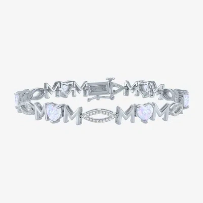 Fine Jewelry "mom" Womens Lab Created White Opal Sterling Silver 7.5 Inch Tennis Bracelet In Transparent