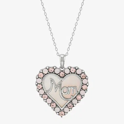 Fine Jewelry "mom" Womens Pink Mother Of Pearl Sterling Silver Heart 16 Inch Pendant Necklace In Transparent