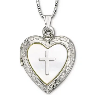 Fine Jewelry Mother-of-pearl Heart & Cross Locket Pendant Necklace In Transparent