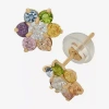 Fine Jewelry Multi Color Cubic Zirconia 14k Gold 7.5mm Flower Stud Earrings In Multi