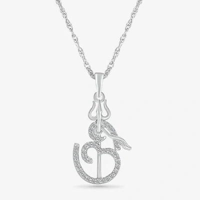 Fine Jewelry Ohm Symbol Womens 1/5 Ct. Natural White Diamond 14k White Gold 18 Inch Pendant Necklace In Transparent