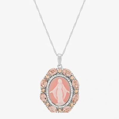 Fine Jewelry Our Lady Of Grace Virgin Mary Womens Pink Crystal Sterling Silver Cameo Oval Pendant In Transparent