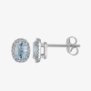 Fine Jewelry Oval Genuine Aquamarine And Diamond-accent 10k White Gold Halo Earrings In Blue