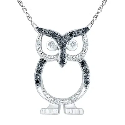 Fine Jewelry Owl Womens Diamond Accent Natural Black Diamond Sterling Silver 18 Inch Pendant Necklace In Transparent